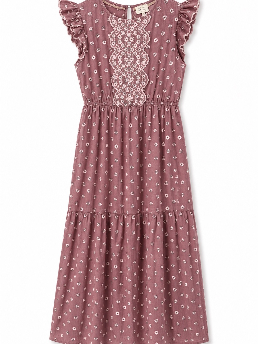 Bohme Mauve Embroidered Tiered Maxi Dress Boho- Dusty Rose Cottage Core